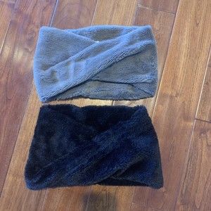 DAISO Faux Fur Soft Snood Infinity Loop Twisted Scarf lot of two - black Grey